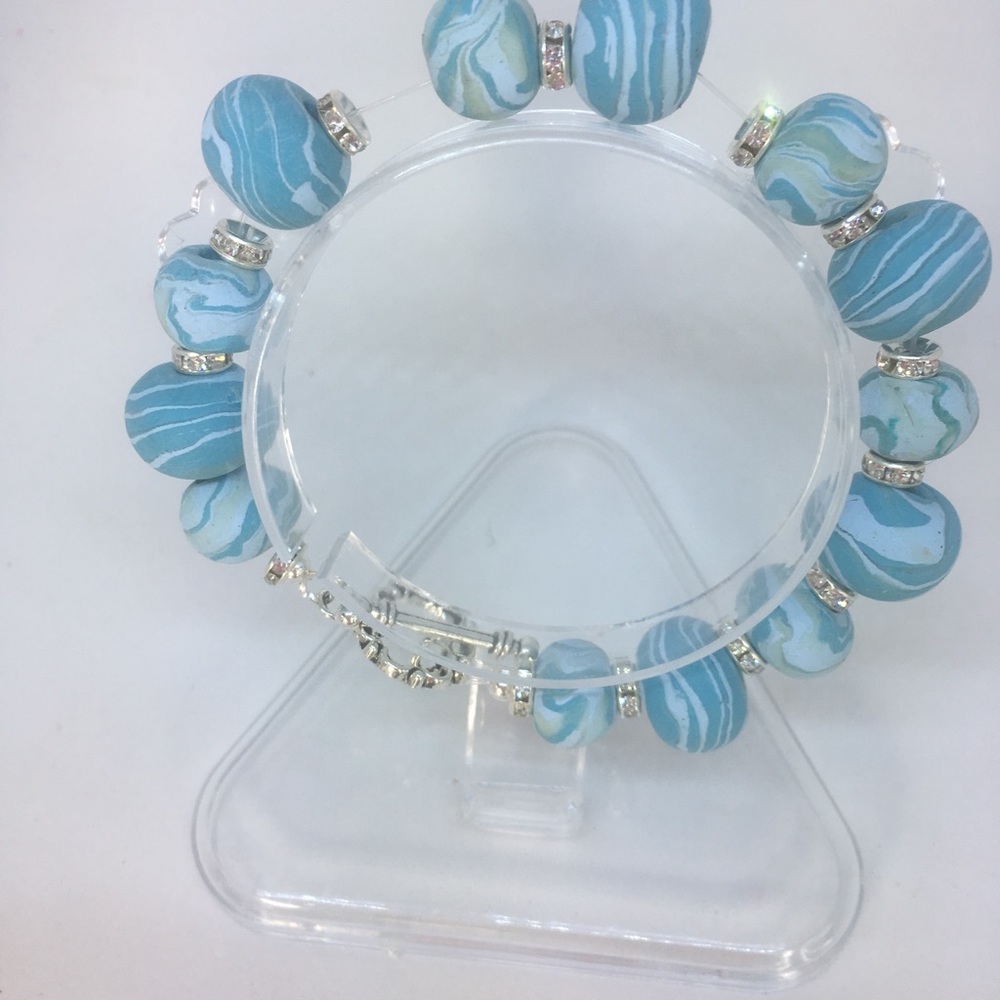 One-of-a-Kind Handmade Sky Blue Marbled Polymer Clay Bracelet - Picture 3 of 16
